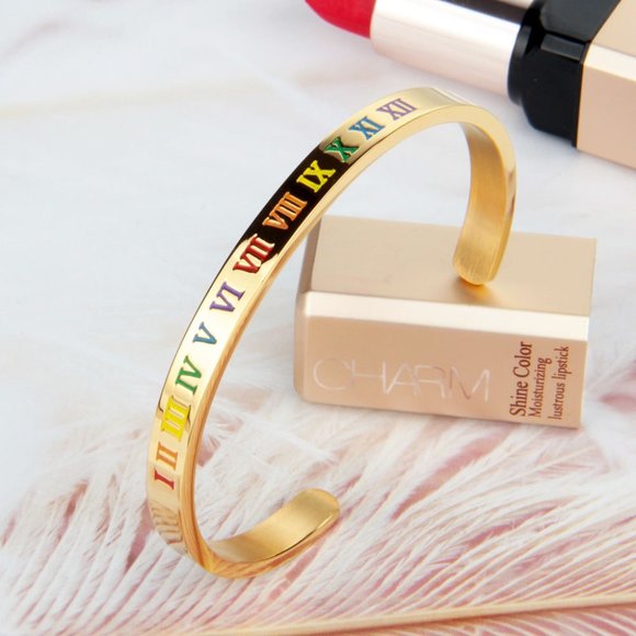 Rainbow Roman digital C shaped stainless steel bracelet - Picture 8 of 13